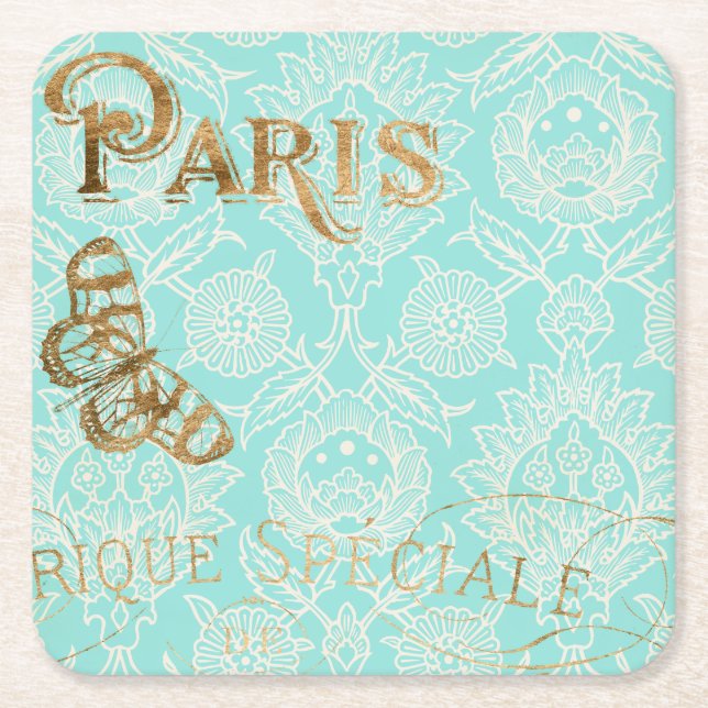 Vintages Paris-Gold-Design Rechteckiger Pappuntersetzer (Vorderseite)