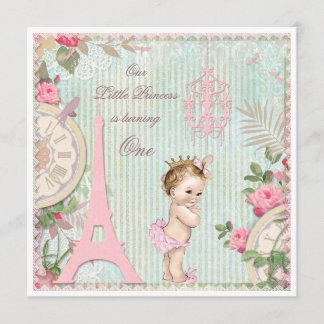 Vintages Paris Princess Shabby Chic 1. Geburtstag Einladung