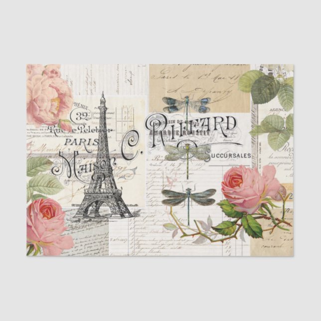 Vintages Paris Roses Ephemere Tissue Paper Seidenpapier (Vorderseite)