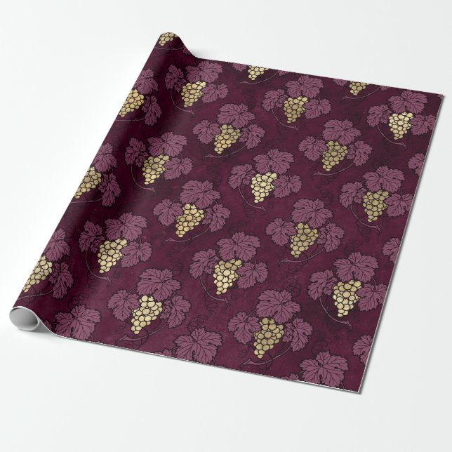 Vintages Pariser Burgund Lila und Goldwein Thema Geschenkpapier (Ungerollt)