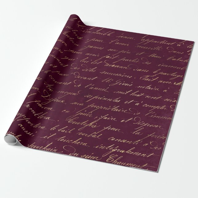 Vintages Pariser Burgund und Goldkalligrafie Geschenkpapier (Ungerollt)