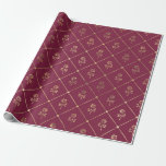 Vintages Pariser Burgund und Lila Rose Geschenkpapier<br><div class="desc">Paris Vintag bordeauxrot und goldfarbene Rose Muster Packpapier.</div>