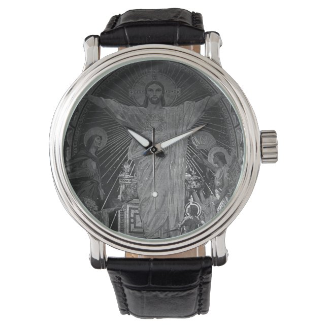 Vintages Pariser Hauptmosaik Sacred Heart jesus Armbanduhr (Vorderseite)