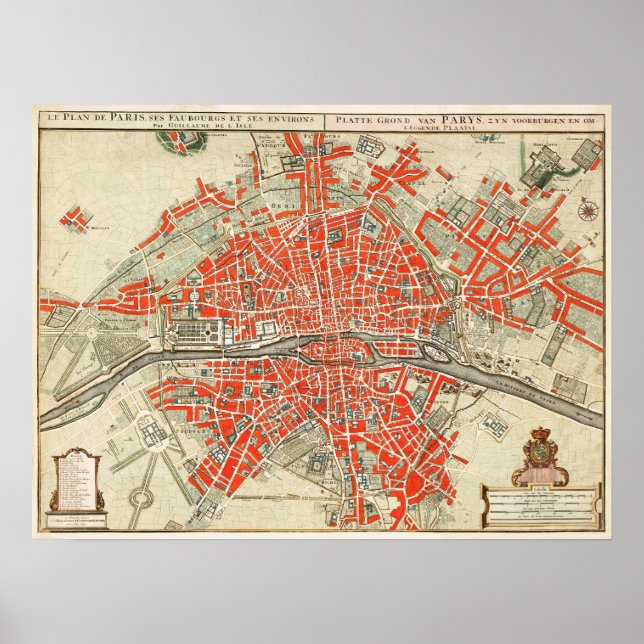 Vintages Pariser Kartenposter Poster (Vorne)