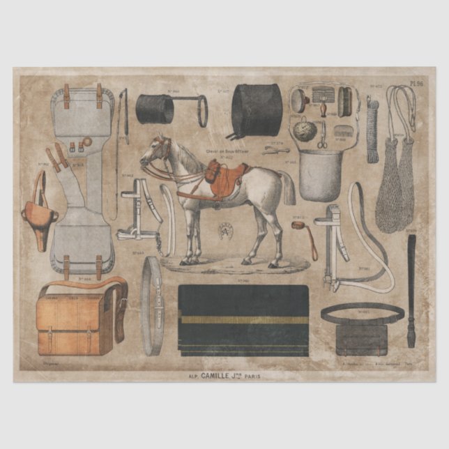 Vintages Pariser Pferdegewebe oder Dekoupage Papie Seidenpapier (Vorderseite)