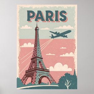 Vintages Pariser Reiseplakat - Retro Eiffelturm W Poster