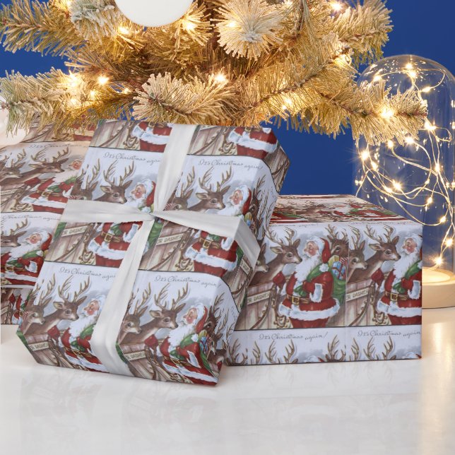 Vintages Party aus Santa und Rentieren Geschenkpapier (Feiertage)