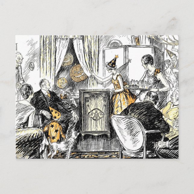 Vintages Party feiert altmodisches Halloween Einladungspostkarte (Vorderseite)