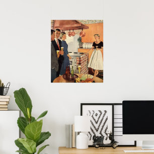 Vintages Party in Küche, Bier und Vorspeisen Poster