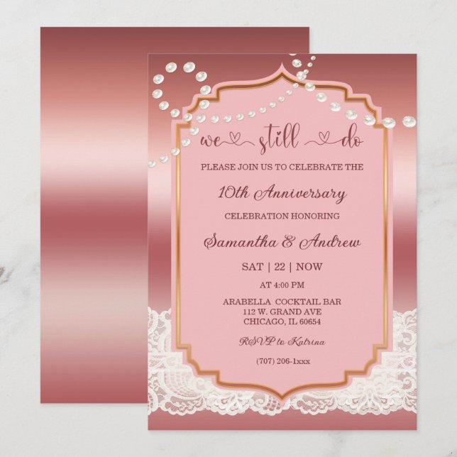 Vintages Party zum 10. Hochzeitstag Einladung (Vorne/Hinten)