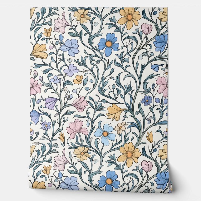 Vintages Pastell Botanisches Blumenmuster Tapete (Abrollen)