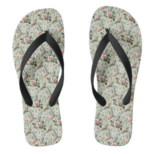 Vintages Pastell-florales botanisches Muster Flip Flops