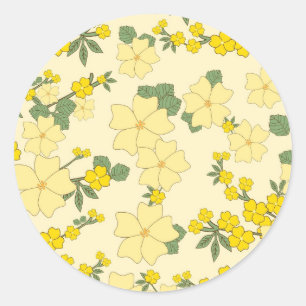 Vintages pastellgelbes Blumendesign Runder Aufkleber
