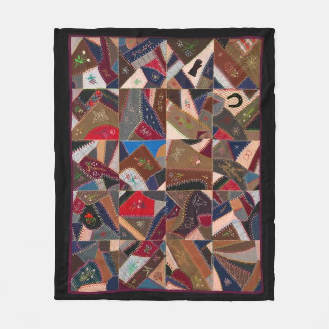 Vintages Patchwork Crazy Quilt Design Fleecedecke (Vorderseite)