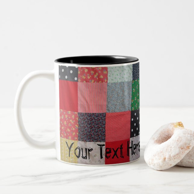 Vintages Patchwork-Design farbig Zweifarbige Tasse (Mit Donut)