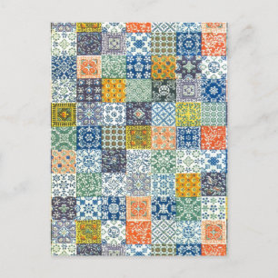 Vintages Patchwork-Gewebe Postkarte