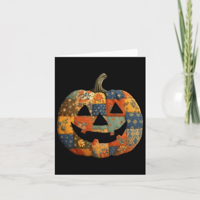 Vintages Patchwork Kürbisgequilt Halloween Fall A Karte (Vorderseite)