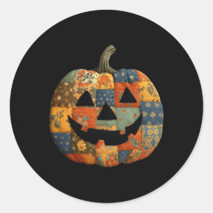 Vintages Patchwork Kürbisgequilt Halloween Fall A Runder Aufkleber