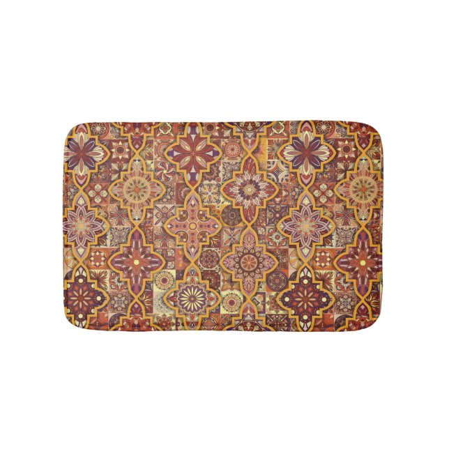 Vintages Patchwork mit Blumenmandalaelementen Badematte (Vorderseite)