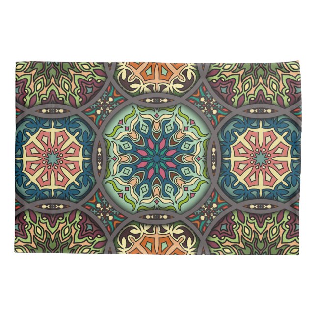 Vintages Patchwork mit Blumenmandalaelementen Kissenbezug (Rückseite)