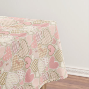 Vintages Patchwork Quilt Muster Pink Hearts Bows Tischdecke