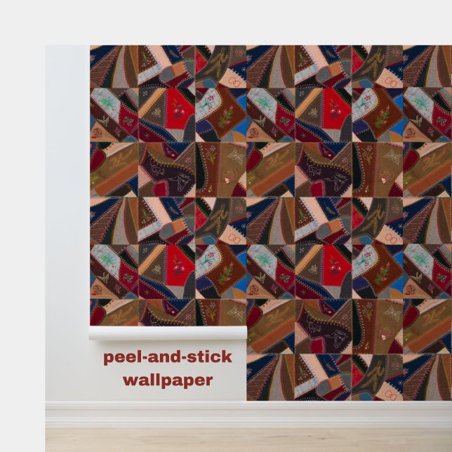 Vintages Patchwork Quilt Rustikales Bauernhaus Ele Tapete (Colorful vintage patchwork crazy quilt pattern wallpaper to add personality to your space!)