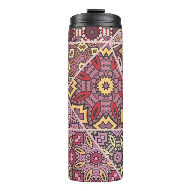 Vintages Patchwork-Quiltmuster. Vintag dekorativ Thermosbecher (Vorderseite)