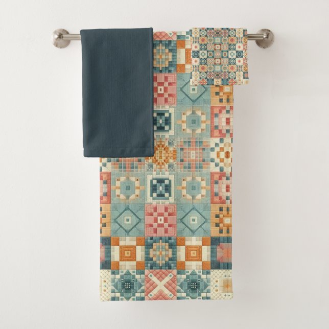 Vintages, Patchwork-Stepplook Badhandtuch Set (Insitu)