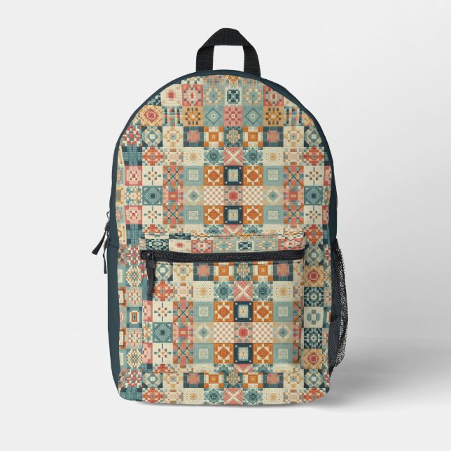 Vintages, Patchwork-Stepplook Bedruckter Rucksack (Vorderseite)