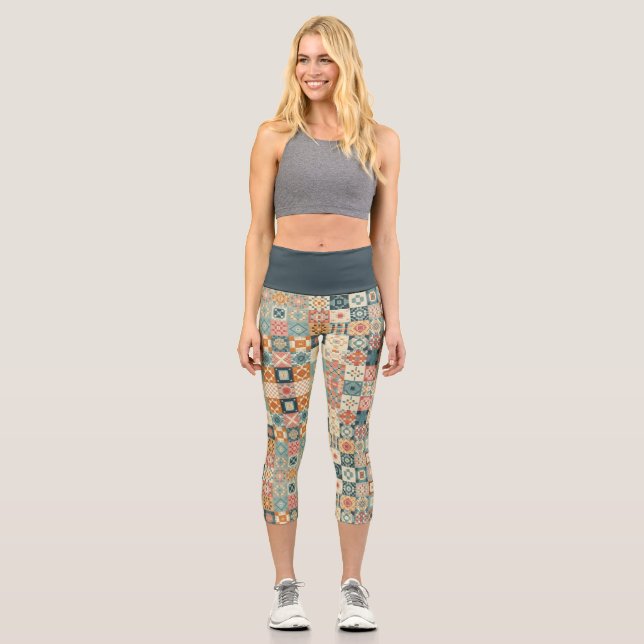 Vintages, Patchwork-Stepplook Capri Leggings (Vorderseite)