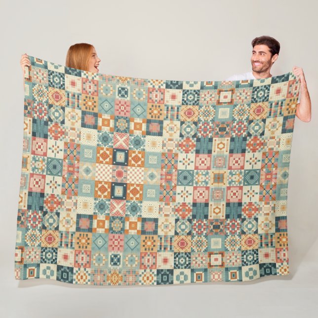 Vintages, Patchwork-Stepplook Fleecedecke (Beispiel)