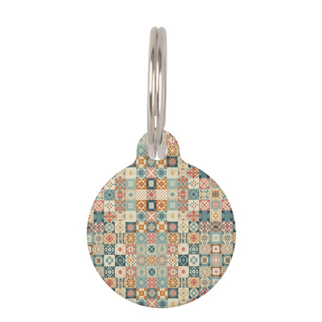 Vintages, Patchwork-Stepplook Haustiermarke (Vorderseite)