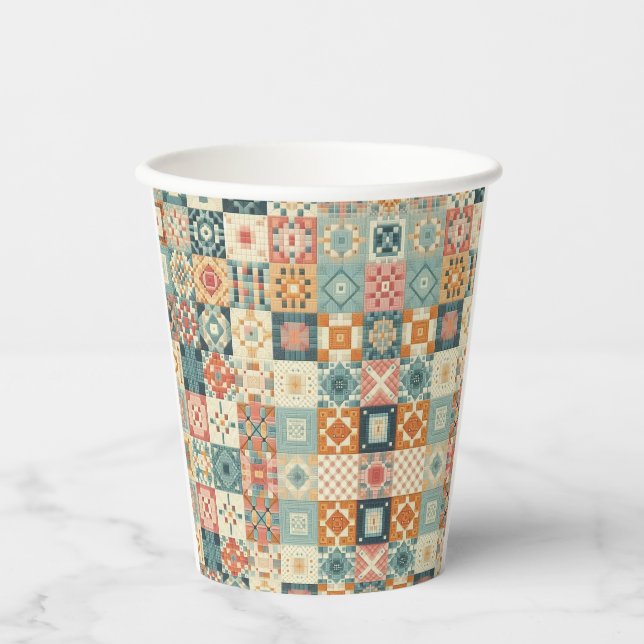 Vintages, Patchwork-Stepplook Pappbecher (Vorderseite)