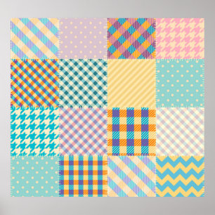 Vintages Patchwork: Textil - Nahtloser Hintergrund Poster