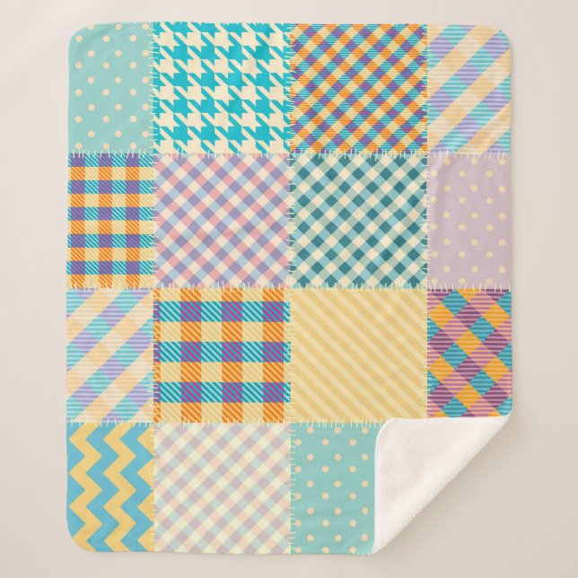 Vintages Patchwork: Textil - Nahtloser Hintergrund Sherpadecke (Vorderseite)