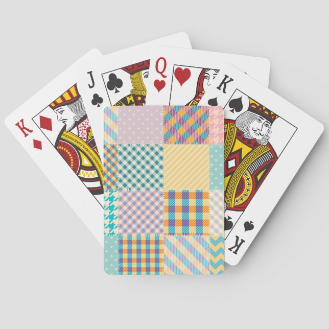 Vintages Patchwork: Textil - Nahtloser Hintergrund Spielkarten (Rückseite)