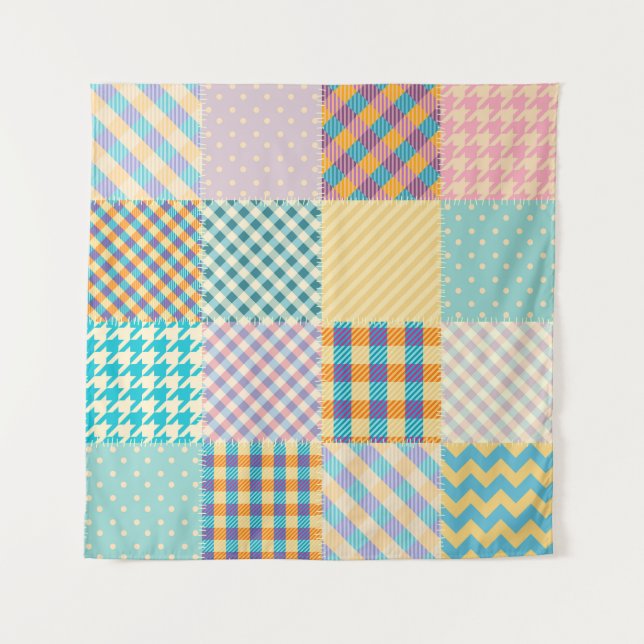 Vintages Patchwork: Textil - Nahtloser Hintergrund Wandteppich (Vorderseite)