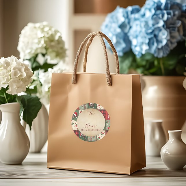 Vintages Patchwork Weihnachten bis/von Runder Aufkleber (Von Creator hochgeladen)