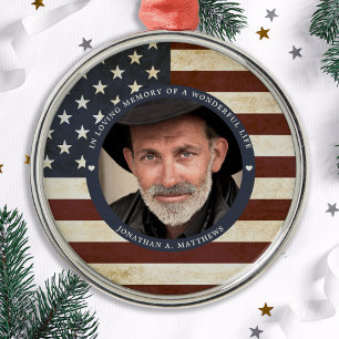 Vintages Patriotic American Flag Foto Memorial Ornament Aus Metall