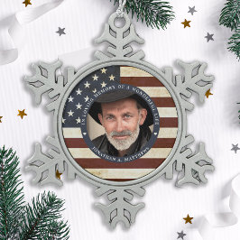 Vintages Patriotic Memorial American Flag Foto Schneeflocken Zinn-Ornament