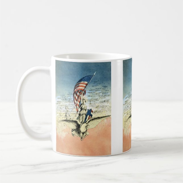 Vintages Patriotikum, America Riding Eagle mit Fla Kaffeetasse (Links)