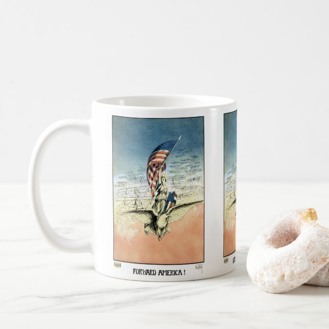 Vintages Patriotikum, Lady, Adler mit amerikanisch Kaffeetasse (Mit Donut)