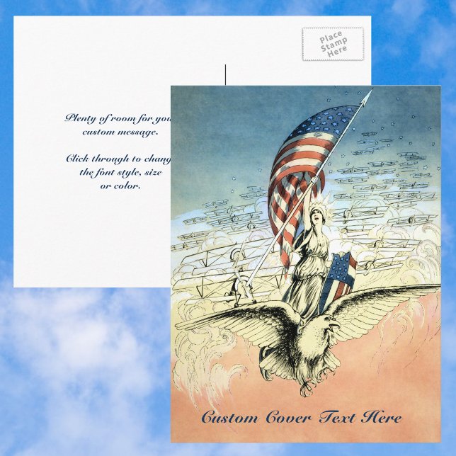 Vintages Patriotikum, Lady, Adler mit amerikanisch Postkarte (Von Creator hochgeladen)
