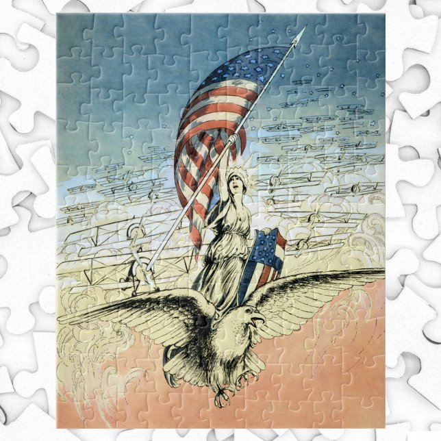 Vintages Patriotikum, Lady, Adler mit amerikanisch Puzzle (Von Creator hochgeladen)