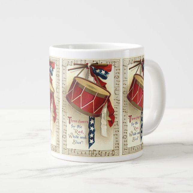 Vintages Patriotikum, Trommeln mit musikalischen B Jumbo-Tasse (Vorderseite Rechts)