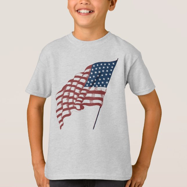Vintages patriotisches amerikanisches Fahnen im Wi T-Shirt (Vorderseite)