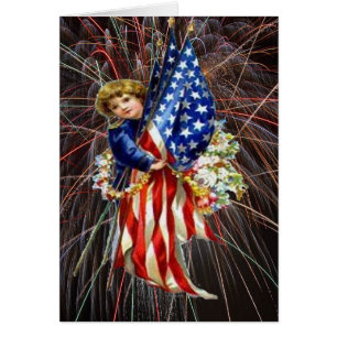 Vintages Patriotisches Kind und Feuerwerk
