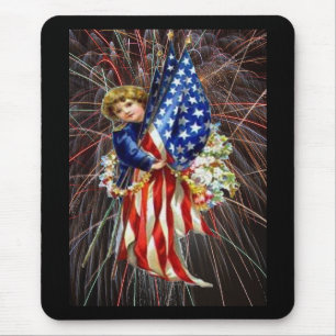 Vintages Patriotisches Kind und Feuerwerk Mousepad