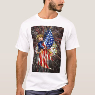 Vintages Patriotisches Kind und Feuerwerk T-Shirt