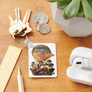 Vintages Patriotisches, Kinder in einem Heißluftba Schlüsselanhänger